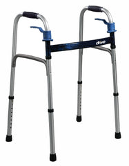 Drive Medical Dual Release Folding Walker Adjustable Height drive™ Deluxe Aluminum Frame 350 lbs. Weight Capacity 25-1/2 to 32-1/2 Inch Height