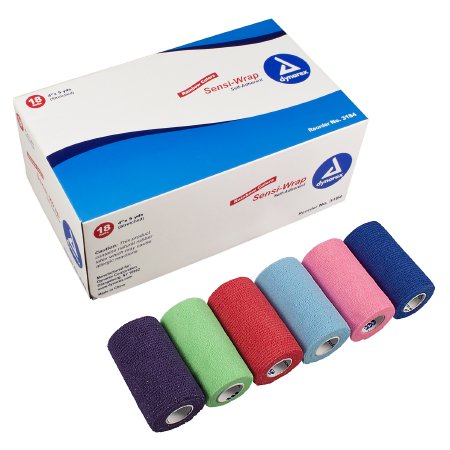 Dynarex Cohesive Bandage Sensi-Wrap 4 Inch X 5 Yard Standard Compression Self-adherent Closure Red / Green / Purple / Dark Blue / Pink / Light Blue NonSterile