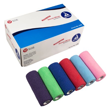 Dynarex Cohesive Bandage Sensi-Wrap 6 Inch X 5 Yard Standard Compression Self-adherent Closure Red / Green / Purple / Dark Blue / Pink / Light Blue NonSterile
