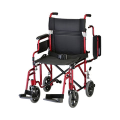 Nova Ortho-Med Transport Chair Aluminum Frame 300 lbs. Weight Capacity Desk Length / Padded / Removable / Reversible Arm Red Upholstery