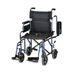 Nova Ortho-Med Transport Chair Aluminum Frame 300 lbs. Weight Capacity Desk Length / Padded / Removable / Reversible Arm Blue Upholstery