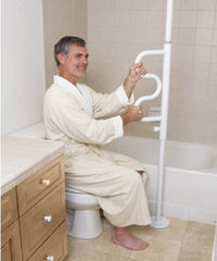 Stander Security Pole with Curved Grab Bar Stander™ White Powder-Coated Steel