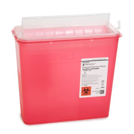 Sharps Container McKesson Prevent® 10-3/4 H X 10-1/2 W X 4-3/4 D Inch 1.25 Gallon Translucent Red Base / Translucent Lid Horizontal Entry Counter Balanced Door Lid - M-881399-1103 - Case of 20