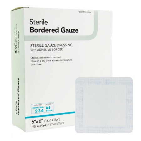 DermaRite Industries Adhesive Dressing DermaRite® Bordered Gauze 6 X 6 Inch Gauze Square White Sterile