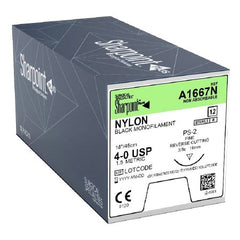 Surgical Specialties Suture with Needle Surgical Specialties™ Nonabsorbable Uncoated Black Suture Monofilament Nylon Size 4 - 0 18 Inch Suture 1-Needle 19 mm Length 3/8 Circle Precision Reverse Cutting Needle