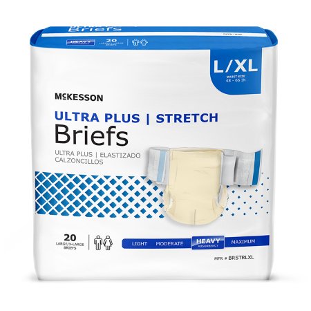 Unisex Adult Incontinence Brief McKesson Ultra Plus Stretch Large / X-Large Disposable Heavy Absorbency - M-884169-4177 - Case of 4