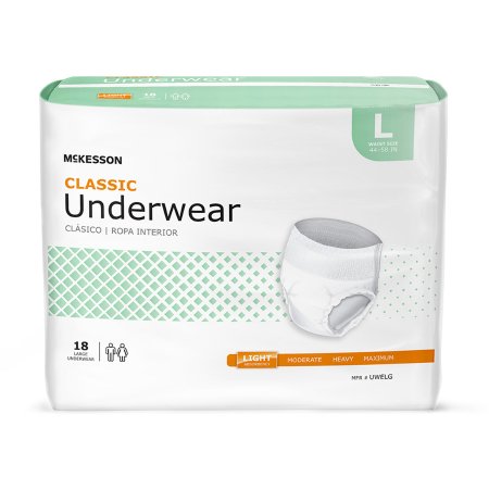 Unisex Adult Absorbent Underwear McKesson Classic Pull On with Tear Away Seams Large Disposable Light Absorbency - M-884176-3887 - Case of 4