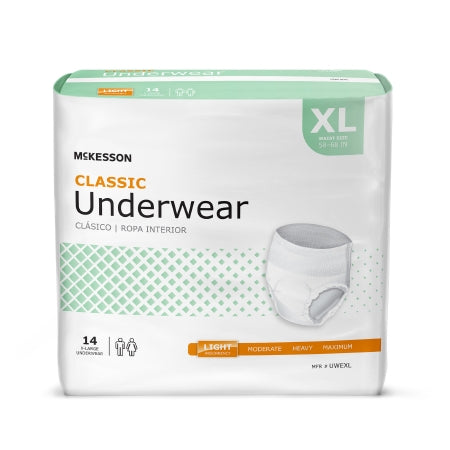 Unisex Adult Absorbent Underwear McKesson Classic Pull On with Tear Away Seams X-Large Disposable Light Absorbency - M-884178-4431 - Case of 4