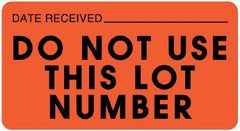 United Ad Label Pre-Printed / Write On Label Communication Fill In Red Paper DATE RECEIVED __________ / DO NOT USE THIS LOT NUMBER Quality Control Label 1-5/8 X 3 Inch - M-884757-2694 - Roll of 1