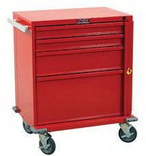 Harloff Crash Cart V-Series Steel Body and Drawers 22 X 29.5 X 34 Inch Red (2)-3 Inch, (1)-6 Inch, (1)-12 Inch Drawer Configuration, 16.75 X 23 Inch Internal Drawer - M-885329-3285 - Each