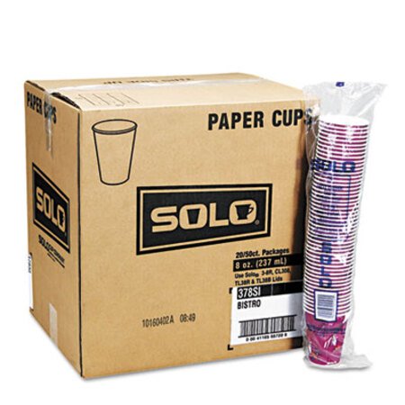 Dart® Solo Bistro Design Hot Drink Cups, Paper, 12oz, Maroon, 50/Bag, 20 Bags/Carton