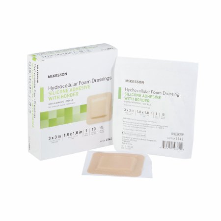 Silicone Foam Dressing McKesson 3 X 3 Inch Square Silicone Adhesive with Border Sterile