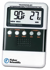 Fisher Scientific Digital Thermometer / Hygrometer Fisherbrand™ Traceable® Fahrenheit / Celsius 32° to 122°F (0° to 52°C) Solid State Sensor Wall Mount Battery Operated