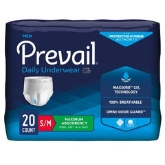 First Quality Male Adult Absorbent Underwear Prevail® Men's Daily Underwear Pull On with Tear Away Seams Small / Medium Disposable Heavy Absorbency - M-889079-2549 - Case of 80