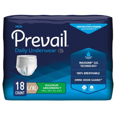 First Quality Male Adult Absorbent Underwear Prevail® Men's Daily Underwear Pull On with Tear Away Seams Large Disposable Heavy Absorbency - M-889080-3104 - Bag of 18