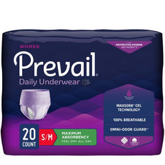 First Quality Female Adult Absorbent Underwear Prevail® For Women Daily Underwear Pull On with Tear Away Seams Small / Medium Disposable Heavy Absorbency - M-889081-3810 - Case of 80