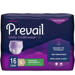 First Quality Female Adult Absorbent Underwear Prevail® For Women Daily Underwear Pull On with Tear Away Seams X-Large Disposable Heavy Absorbency - M-889083-4705 - Bag of 16