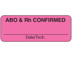 Shamrock Scientific Pre-Printed Label Shamrock Communication Fill In Pink Matte Coldstick ABO & Rh CONFIRMED / _____ / Date/Tech. Black Quality Control Label 3/4 X 2 Inch - M-892163-4976 - Each