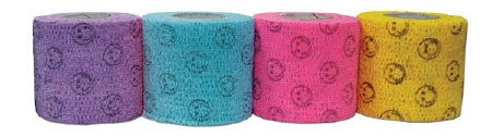 Andover Coated Products Cohesive Bandage CoFlex® NL 1-1/2 Inch X 5 Yard 12 lbs. Tensile Strength Self-adherent Closure Smiley Face on Neon Pink / Yellow / Lavender / Light Blue NonSterile