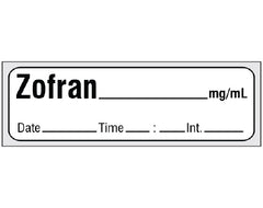 Shamrock Scientific Drug Label Shamrock Anesthesia Label ZOFRAN _____ mg / mL / Date _____ Time _____ Int. _____ White 1/2 X 1 Inch - M-894623-4120 - Roll of 500