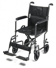 Graham-Field Folding Transport Chair Everest & Jennings® Steel Frame with Silver Vein Finish 250 lbs. Weight Capacity Full Length / Padded Arm Black Upholstery