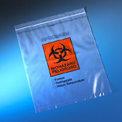 Globe Scientific Specimen Transport Bag with Document Pouch 12 X 15 Inch Polyethylene Zip Closure Biohazard Symbol / Storage Instructions NonSterile