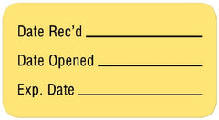 United Ad Label Pre-Printed / Write On Label Communication Fill In Yellow Litho Paper Date Rec'D __________ / Date Opened __________ / Exp. Date __________ Quality Control Label 7/8 X 1-5/8 Inch - M-896719-2259 - Each