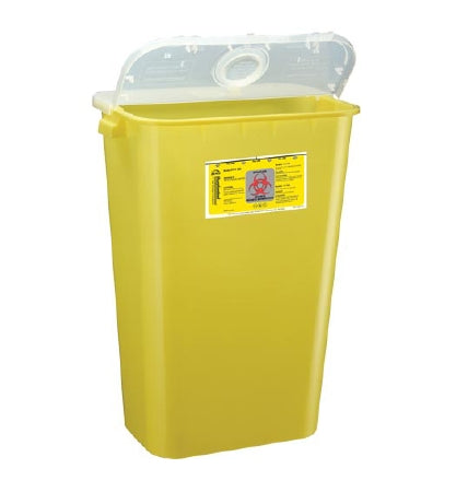 Bemis Healthcare Chemotherapy Waste Container Bemis™ Sentinel 22-1/2 H X 16-1/2 L X 11-13/16 W Inch 11 Gallon Yellow Base / White Lid Horizontal / Vertical Entry Hinged Lid