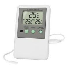 Cole-Parmer Inst. Digital Refrigerator / Freezer Thermometer with Alarm Traceable® Fahrenheit / Celsius -58° to +158°F (-50° to +70°C) Bottle Probe Multiple Mounting Options Battery Operated