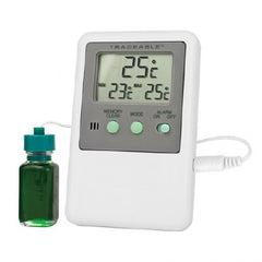 Cole-Parmer Inst. Digital Refrigerator / Freezer Thermometer with Alarm Traceable® Fahrenheit / Celsius -58° to +158°F (-50° to +70°C) Bottle Probe Desk / Wall / Door Mount Battery Operated