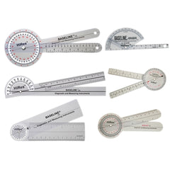 Fabrication Enterprises Goniometer Baseline® Transparent HiRes™ Plastic 0.3 X 5 X 12.5 Inch 12, 8, 6 Inch Arms, 360 & 180° Head Reads 1° Increments Inches and Centimeters