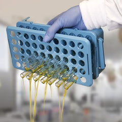 Globe Scientific Test Tube Rack 50 Place Up to 17 mm Tube Size Blue 2 X 5-1/2 X 10 Inch