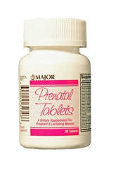 Major Pharmaceuticals Prenatal Vitamin Supplement Major® Vitamin / Folic Acid 27 mg - 0.8 mg Strength Tablet 30 per Bottle