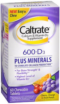 Glaxo Smith Kline Joint Health Supplement Caltrate® 600 + D Oyster Shell 600 mg Strength Chewable Tablet 60 per Bottle Assorted Fruit Flavors
