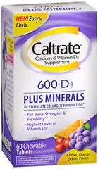 Glaxo Smith Kline Joint Health Supplement Caltrate® 600 + D Oyster Shell 600 mg Strength Chewable Tablet 60 per Bottle Assorted Fruit Flavors