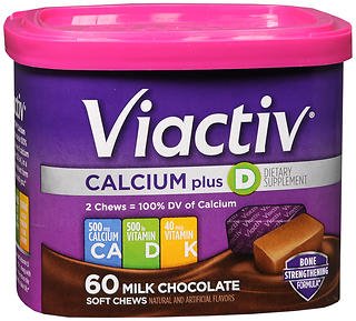 Emerson Healthcare Joint Health Supplement Viactiv® Calcium / Vitamin D / Vitamin K 500 IU - 500 mg - 40 mg Strength Chewable Tablet 60 per Box Milk Chocolate Flavor