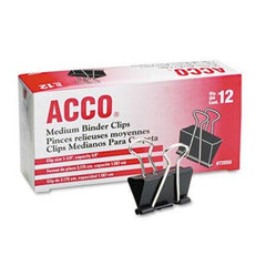 Acco Binder Clips, Medium, Black/Silver, Dozen