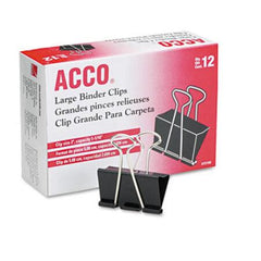 Acco Binder Clips, Large, Black/Silver, Dozen