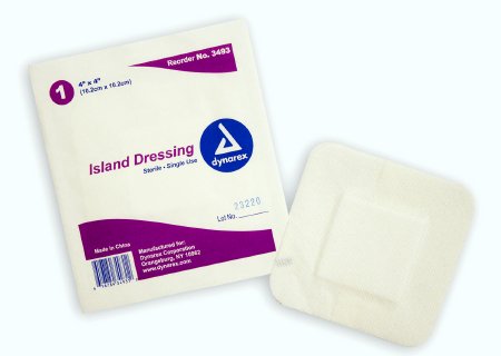 Dynarex Adhesive Dressing Dynarex 4 X 4 Inch Nonwoven / Cotton Square White Sterile