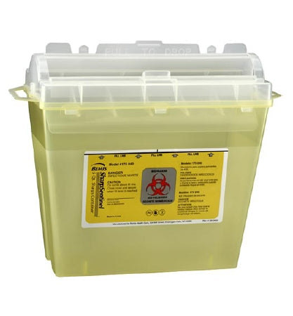 Bemis Healthcare Chemotherapy Waste Container Bemis™ Sentinel 10 H X 5-1/4 W X 11 D Inch 1.25 Gallon Translucent Yellow Base / Translucent Lid Horizontal Entry Rotating Lid