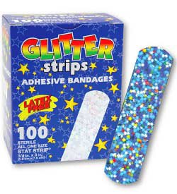 Medibadge Adhesive Strip Glitter® 3/4 X 3 Inch Plastic Rectangle Kid Design (Glitter Strips) Sterile