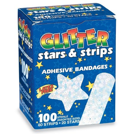 SmileMakers Adhesive Strip Glitter® 3/4 X 3 Inch / 1-4/5 Inch Plastic Rectangle / Star Kid Design (Glitter Stars and Stripes) Sterile