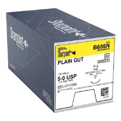 Suture with Needle Surgical Specialties Absorbable Uncoated Undyed Suture Plain Gut Size 5 - 0 18 Inch Suture 1-Needle 13 mm Length 3/8 Circle Precision Reverse Cutting Needle