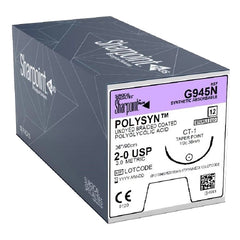 Suture with Needle PolySyn Absorbable Coated Undyed Suture Braided Polyglycolic Acid Suture Size 2 - 0 36 Inch Suture 1-Needle 36 mm Length 1/2 Circle Taper Point Needle