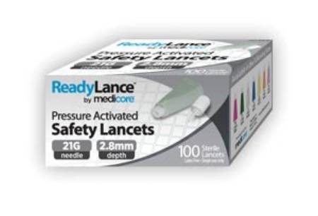 Medicore Medical Lancet ReadyLance™ Safety Lancet Needle 2.8 mm Depth 21 Gauge Presure Activated
