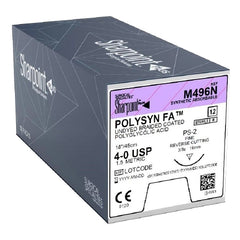 Suture with Needle PolySyn FA Absorbable Coated Undyed Suture Braided Polyglycolic Acid Suture Size 4 - 0 18 Inch Suture 1-Needle 19 mm Length 3/8 Circle Precision Reverse Cutting Needle