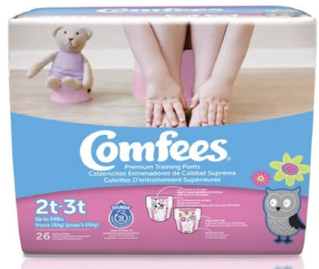 Attends Healthcare Products Female Toddler Training Pants Comfees® Pull On with Tear Away Seams Size 2T to 3T Disposable Moderate Absorbency - M-907041-4199 - Bag of 26