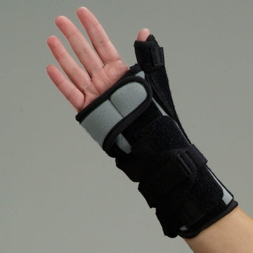 DeRoyal Wrist Brace with Thumb Spica DeRoyal® Foam / Metal Left or Right Hand Black One Size Fits Most