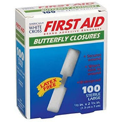 Skin Closure Strip First Aid Brand 1/2 X 2-3/4 Inch Nonwoven Material Butterfly Closure White