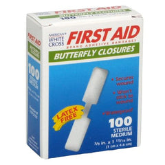 Skin Closure Strip First Aid Brand 1/8 X 1-13/16 Inch Nonwoven Material Butterfly Closure White